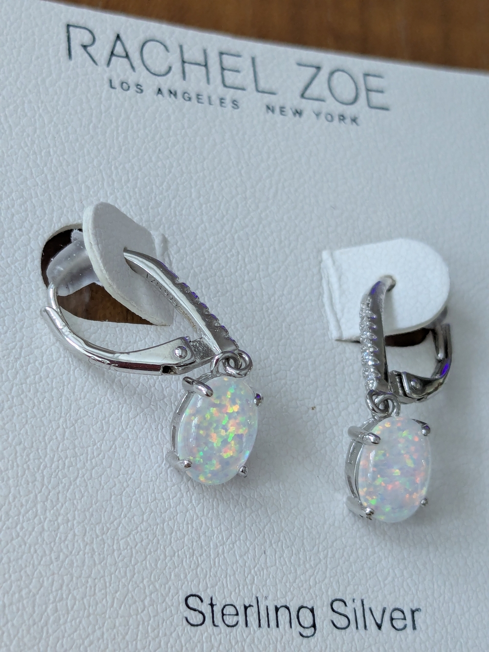 Rachel Zoe Sterling Silver White Opal Drop Earrings With Cubic Zirconia NEW